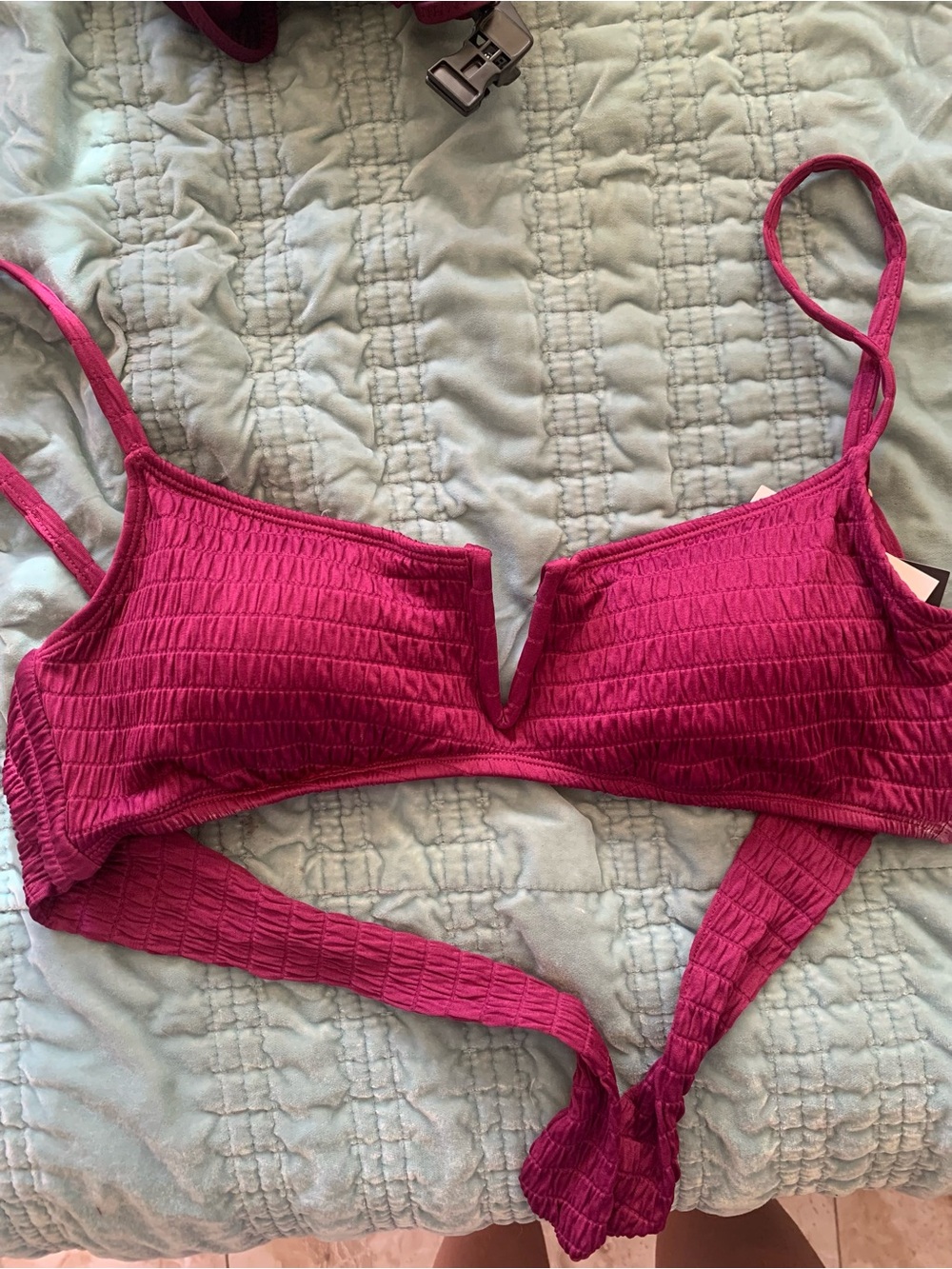 Macy's Textured V-Notch One-Piece Swim - Magenta